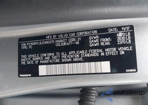 2018 Volvo S60 T5 Dynamic из США, поврежденный, VIN YV140MTL8J2460375